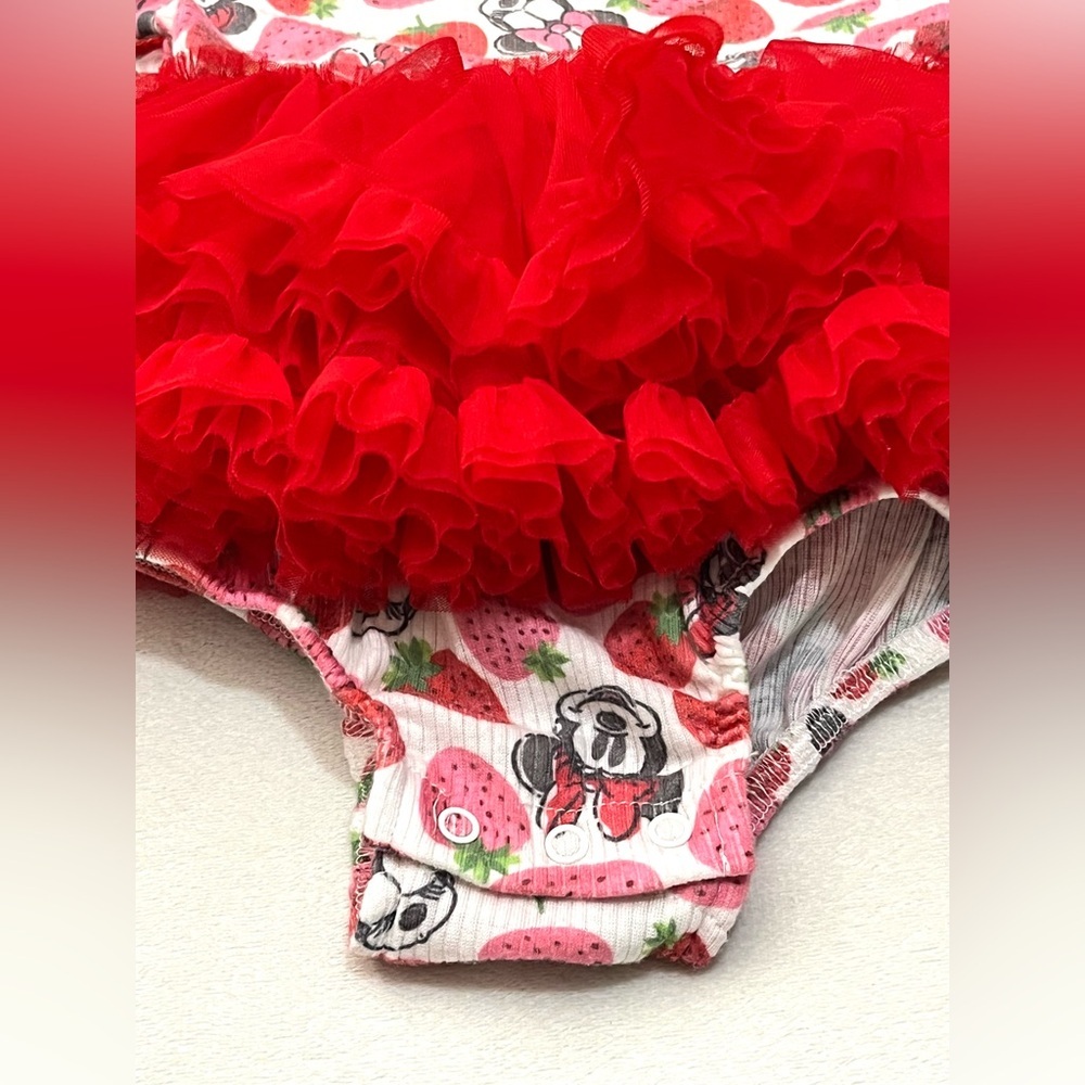 Disney Baby Minnie Mouse White & Pink Knit Fabric Outfit w Red Tulle Skirt Dress - Picture 4 of 13